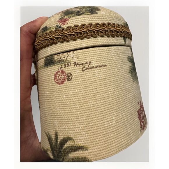 Coastal Design Tapestry Covered Oval Trinket Jewelry Sewing Box - Picture 5 of 8